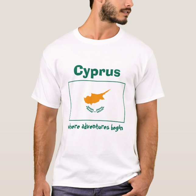 Camiseta com Bandeira de Chipre + Mapa + Texto (Frente)