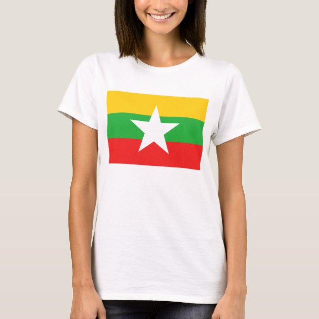 Camiseta com Bandeira de Myanmar x Mapa (Frente)