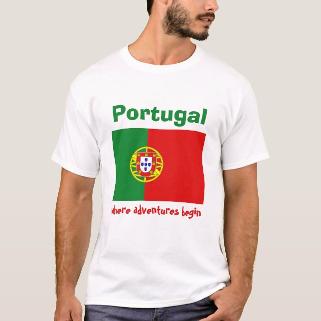 Camiseta com Bandeira de Portugal + Mapa + Texto (Frente)