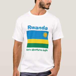 Camiseta com Bandeira de Ruanda + Mapa + Texto