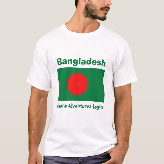 Camiseta com Bandeira do Bangladesh + Mapa + Texto (Frente)