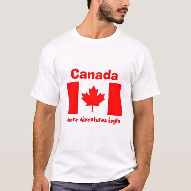 Camiseta com Bandeira do Canadá + Mapa + Texto (Frente)