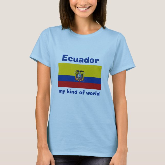 Camiseta com Bandeira do Equador + Mapa + Texto (Frente)