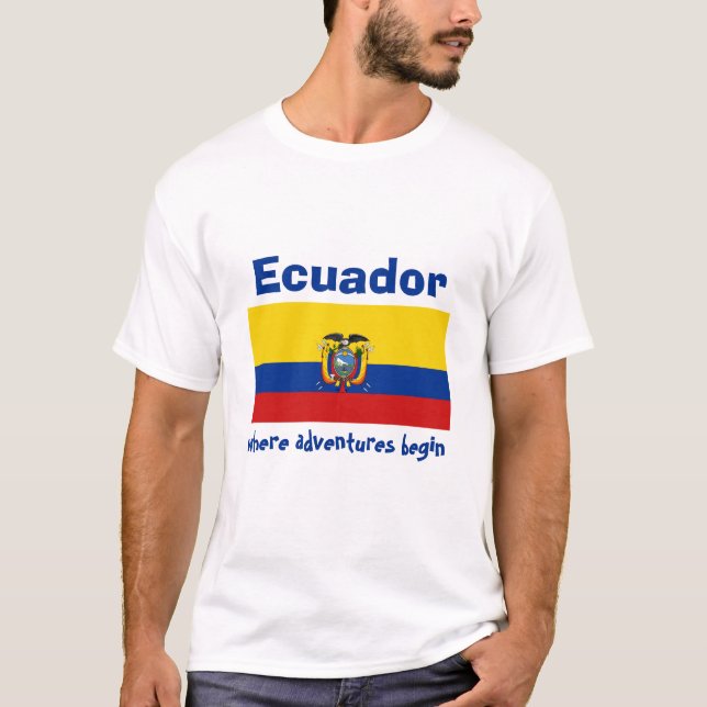 Camiseta com Bandeira do Equador + Mapa + Texto (Frente)