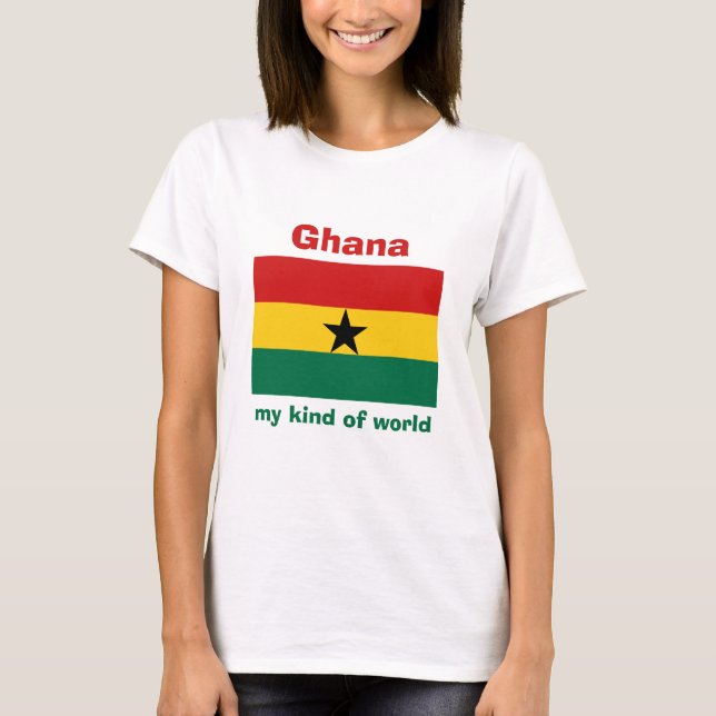 Camiseta com Bandeira do Gana + Mapa + Texto (Frente)