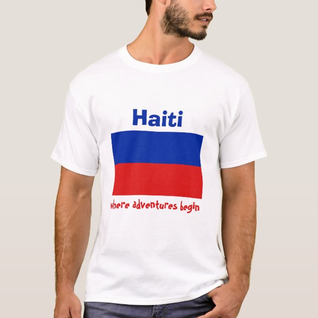 Camiseta com Bandeira do Haiti + Mapa + Texto (Frente)