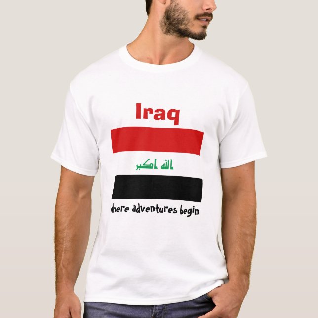 Camiseta com Bandeira do Iraque + Mapa + Texto (Frente)