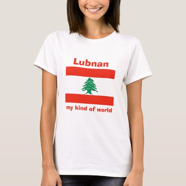 Camiseta com Bandeira do Líbano + Mapa + Texto (Frente)