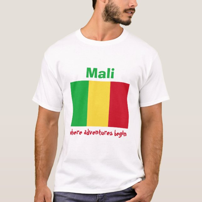 Camiseta com Bandeira do Mali + Mapa + Texto (Frente)