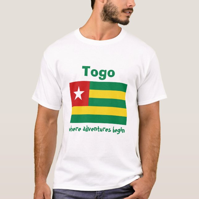 Camiseta com Bandeira do Togo + Mapa + Texto (Frente)