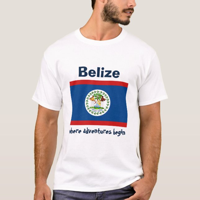Camiseta com Bandeira e Mapa de Belize + Texto (Frente)
