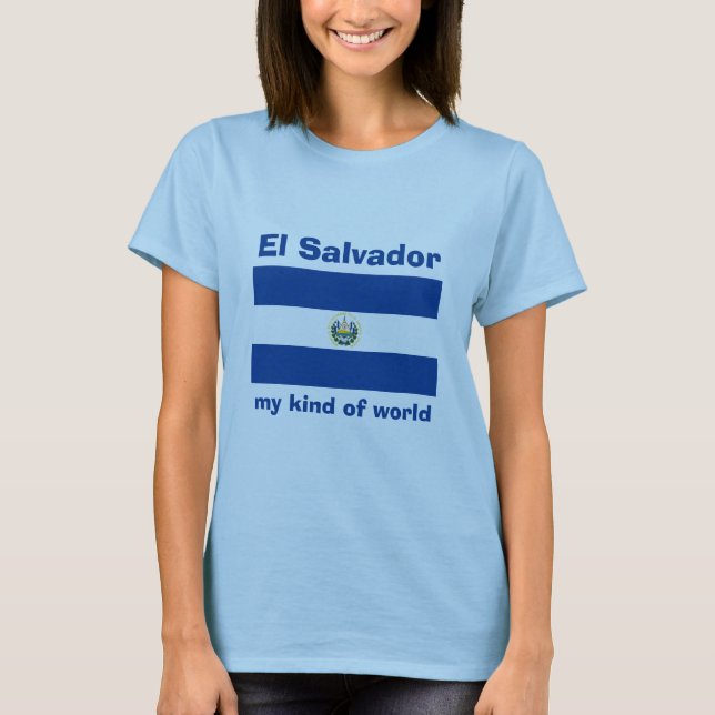 Camiseta com Bandeira e Mapa do El Salvador + Text (Frente)