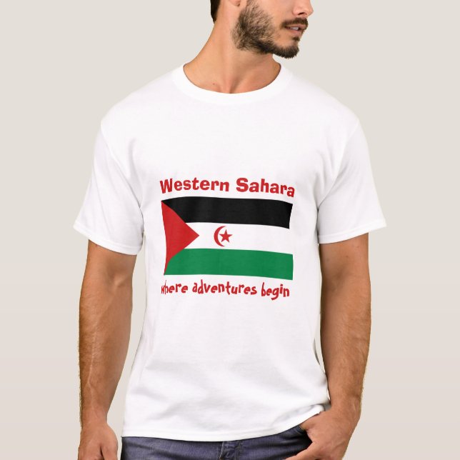 Camiseta com Bandeira + Mapa + Texto do Saara Ocid (Frente)