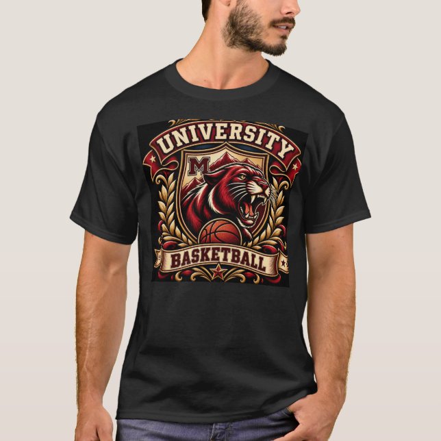 Camiseta com Brasão de Mascote de Tigre de Basquet (Frente)