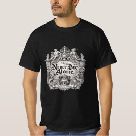 Camiseta com Citação Gótica de Caveira 'Nunca Morr