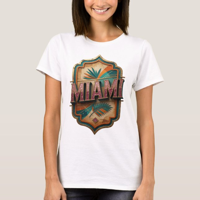 Camiseta com Citação MIAMI em Rosa Atraente (Frente)