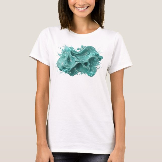 Camiseta com declaração de ARTE ABSTRATA em Teal e (Frente)