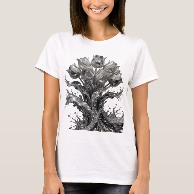 Camiseta com declaração de ARTE ABSTRATA prateada  (Frente)