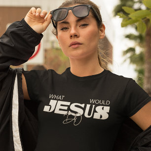 Camiseta com declaração tipográfica WWJD