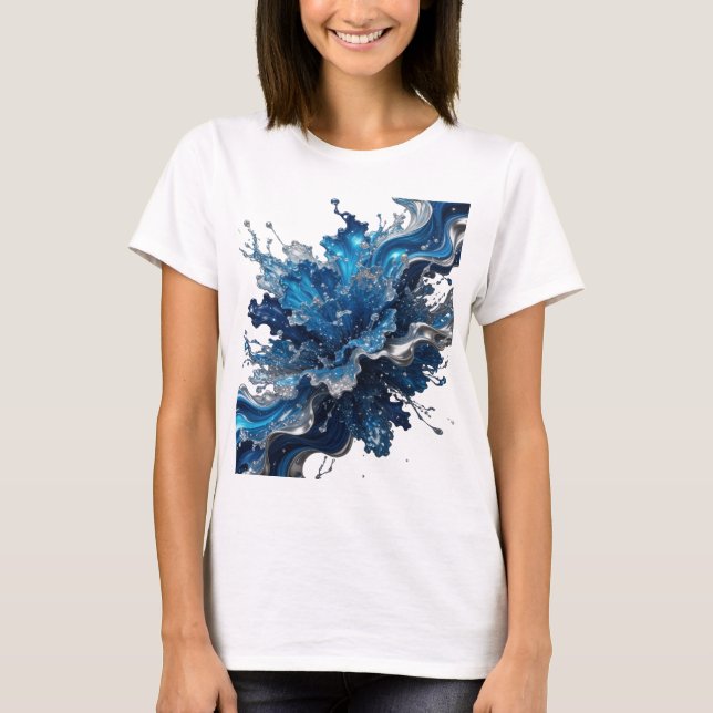 Camiseta com declaração WATER FLOW prateada que ch (Frente)