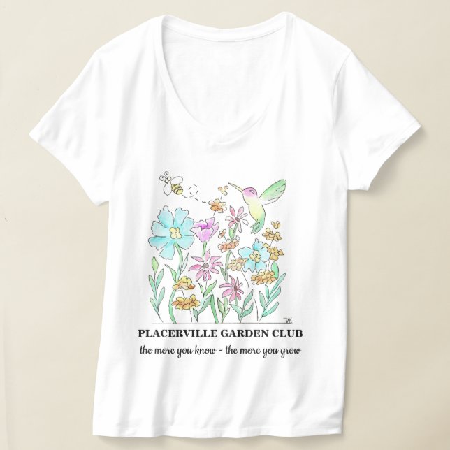 Camiseta com decote em V com desenho de jardim (Postura )