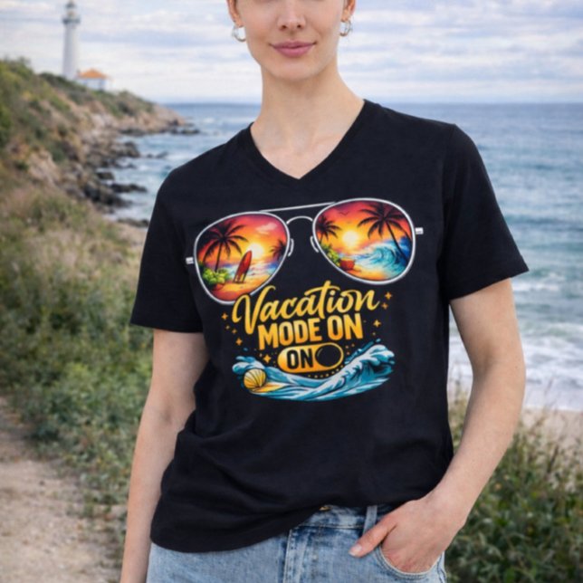 Camiseta com Decote em V Férias na Praia Modo Ativ (Criador carregado)