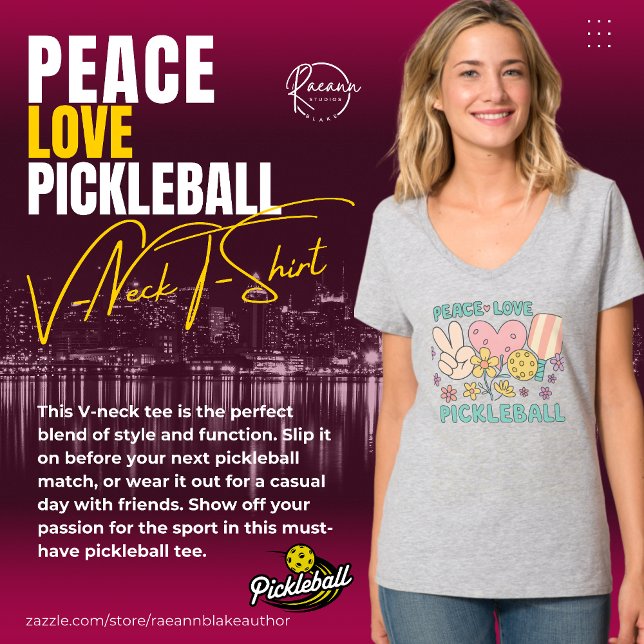 Camiseta com decote em V Ladies' Peace Love Pickle (Criador carregado)