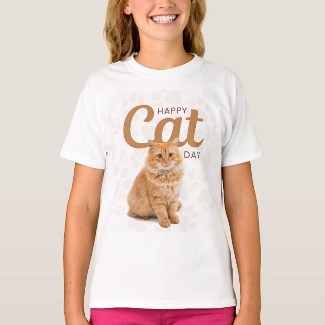 Camiseta com desenho de dia feliz do gato (Frente)