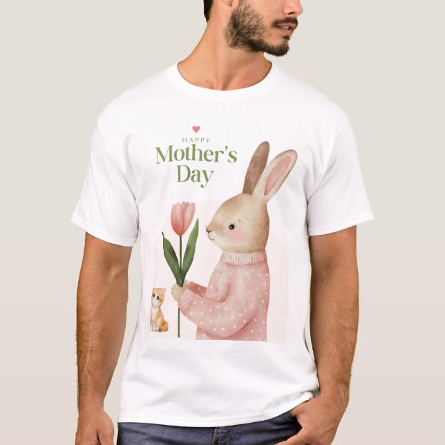Camiseta com desenho de gato e coelho (Frente)