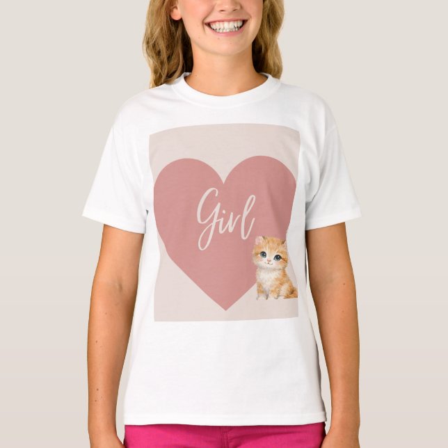 Camiseta com desenho de gato e coração (Frente)