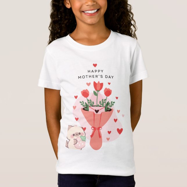 Camiseta com desenho de gato e flores (Frente)
