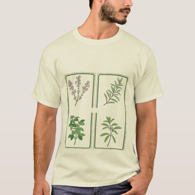 Camiseta com Desenho de Jardim de Ervas Botânicas  (Frente)
