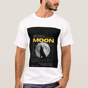 Camiseta com Desenho de Lobo e Lua