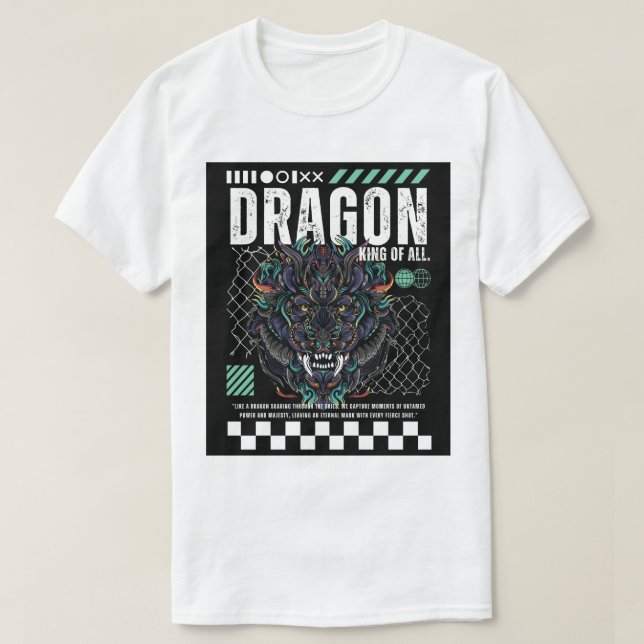 Camiseta com Desenho Gráfico de Dragão Épico (Frente do Design)