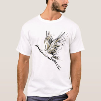 Camiseta com Desenho Minimalista de Grou Voador