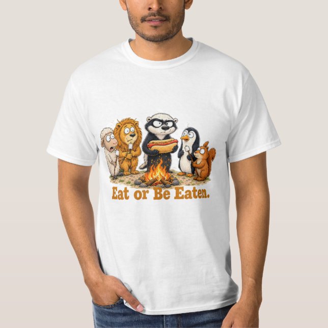 Camiseta Com design de acampamento do Texugo Mel Quer Comer (Frente)