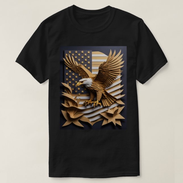 Camiseta com design de águia em arte de papel 3D (Frente do Design)