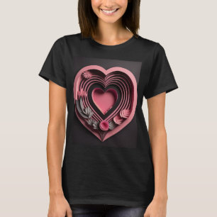 Camiseta com design de arte em papel 3D de coração