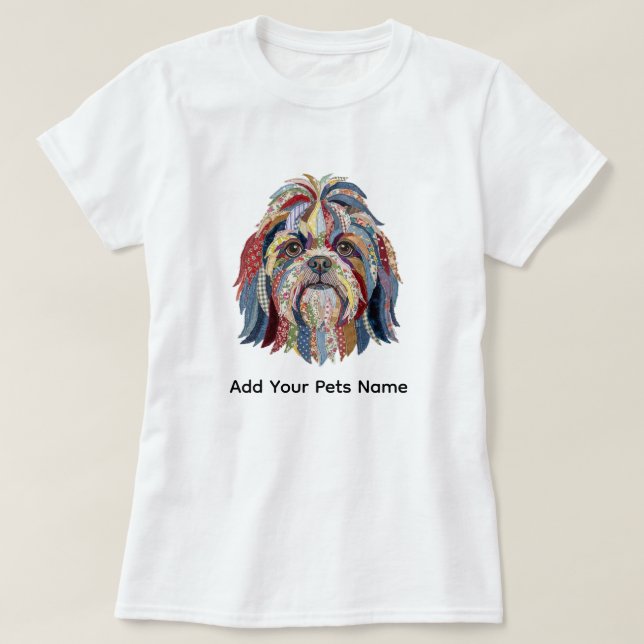 Camiseta com design de cachorro Shih Tsu colorido  (Frente do Design)