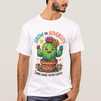 Camiseta com Design de Cactus Crescendo na Adversi