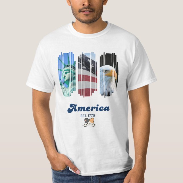 Camiseta com design de gato & América (Frente)