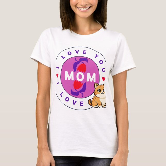 Camiseta com design de gato e mãe (Frente)