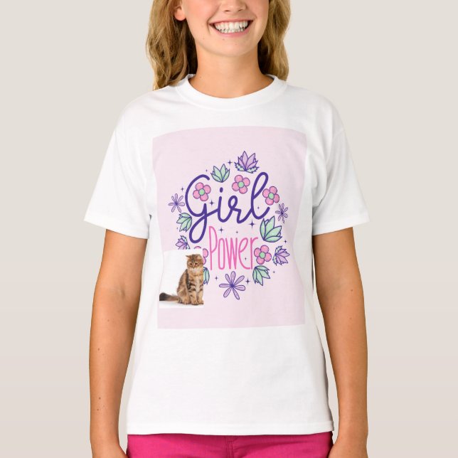 camiseta com design de gato e poder feminino (Frente)