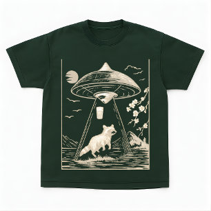 Camiseta com Design de Guaxinim UFO Floresta Cósmi
