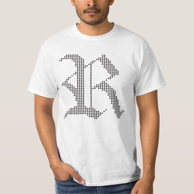 Camiseta com design de letra gótica R tipográfica (Frente)
