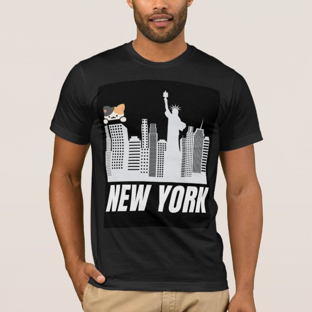 Camiseta com design de Nova York e gato fofo (Frente)