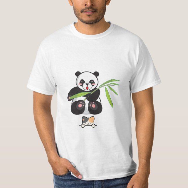 Camiseta com design de panda e gato giro (Frente)