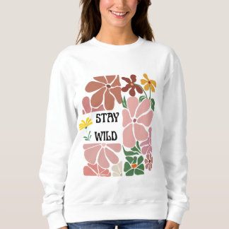 Camiseta com Design Floral Retro 'Fique Selvagem'