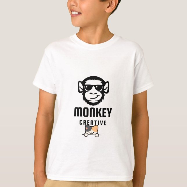 Camiseta com design fofo de gato e macaco (Frente)