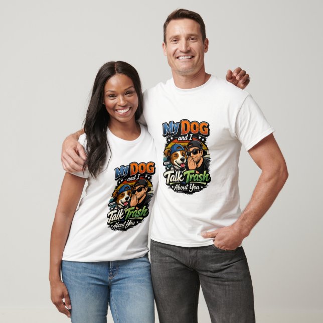 Camiseta com Design Gráfico Retro de Cão e Dono En (Unissex)